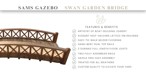 SamsGazebos Swan Wood Garden Bridge with Cross Halved Lattice Railings 8' Brown