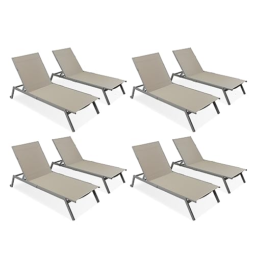 Ostrich Princeton Heavy Duty Outdoor Chaise Lounge Chairs with Back Wheels Tan/Taupe (8 Pack)