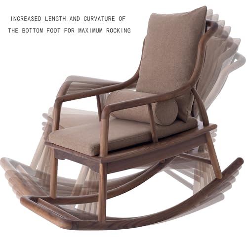 BALANBO Rocking Chair Black Walnut Wood Outdoor & Indoor with Cushion and Backrest Walnut