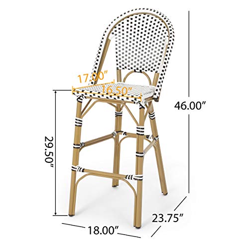 Christopher Knight Home Kinner Outdoor Barstool Black White Bamboo Print Finish