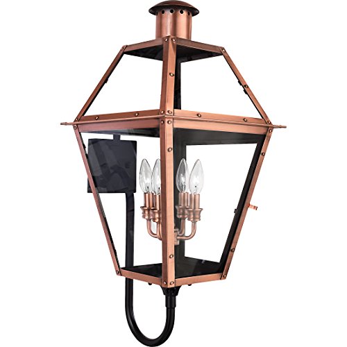 Quoizel Rue De Royal Charleston Outdoor Wall Lantern 29.5 Inch 4-Light Aged Copper