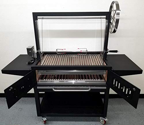 MCP Island Grills Outdoor Charcoal BBQ Santa Maria Rotisserie Grill Stainless Steel