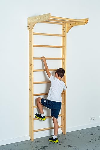 Generic Wooden Wall Stall Bars for Kids and Adults - Swedish Ladder with Pull-Up Bar