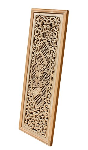 Orientliving Chinese Rectangular Wood Flower Bird Carving Wall Panel Plaque Brown