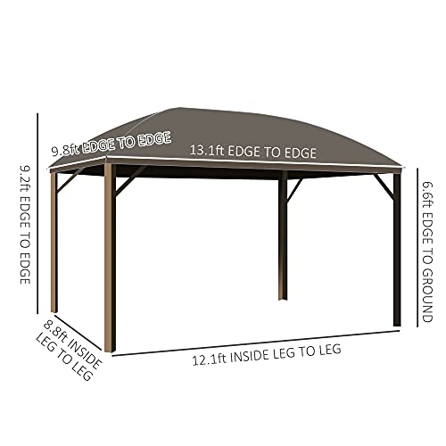 Outsunny 10' x 13' Hardtop Gazebo Canopy with Steel Roof and Netting, Brown