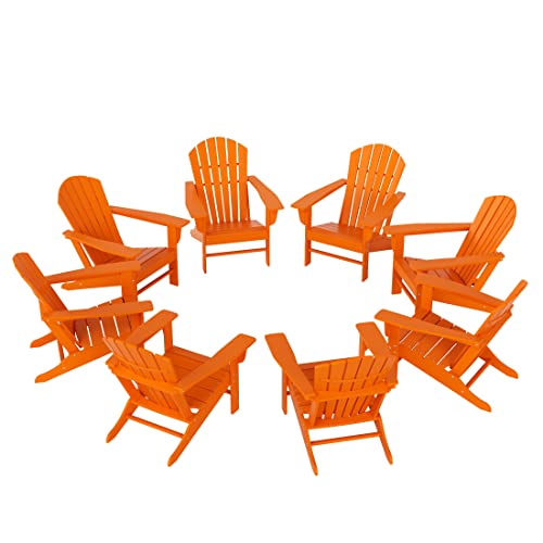 WestinTrends Dylan Adirondack Chairs Set of 8 All Weather Poly Lumber Outdoor Patio Chairs Orange