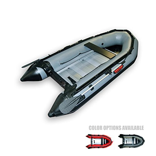Seamax Heavy Duty Ocean320 10.5ft Inflatable Boat with Aluminum Floor, V Bottom Dark Grey, Red