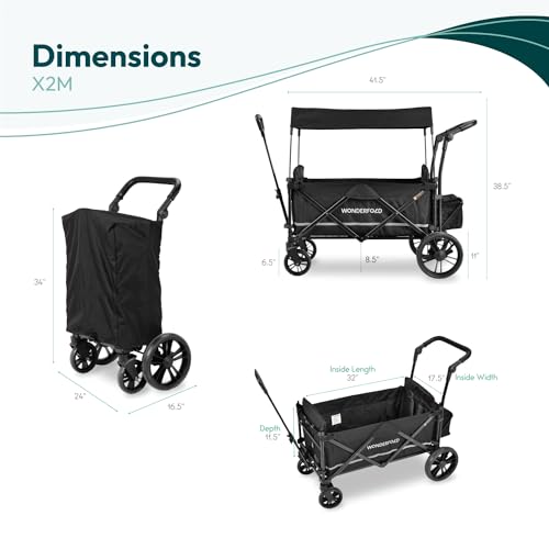 WONDERFOLD X2M Push & Pull Stroller Wagon 2 Seater Black
