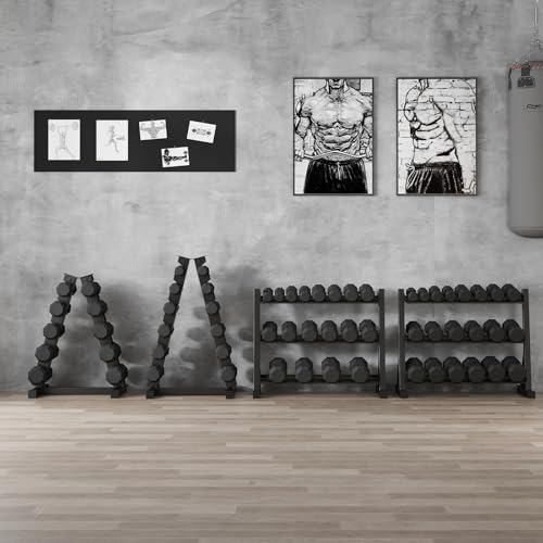 GarveeLife Premium Rubber Coated Hex Dumbbell Weight Set with Rack Black