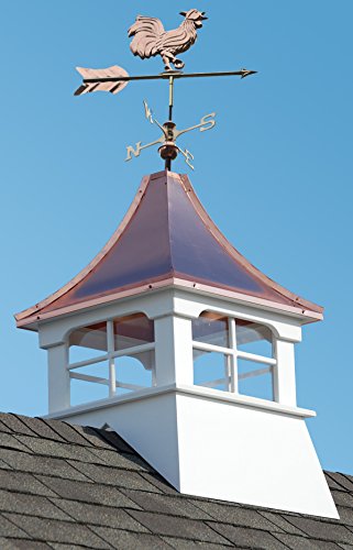 Accentua Charleston Cupola with Rooster Weathervane 24" Square 55" High White with Copper Roof