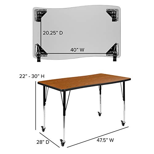 Flash Furniture Emmy Mobile Oval Wave Activity Table Set with Student Stack Chairs Oak