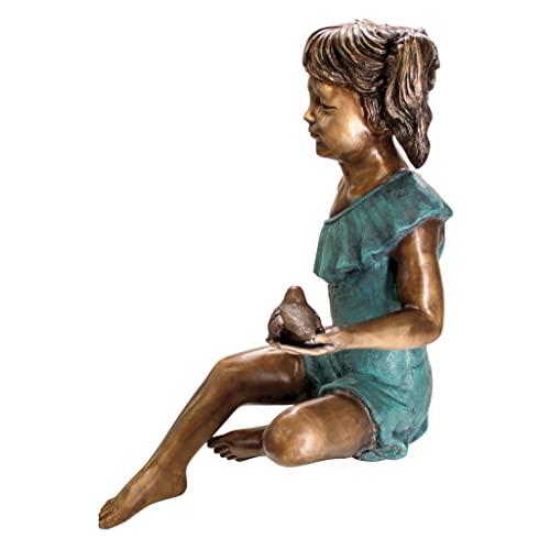 Design Toscano Bridgette with Bird Cast Bronze Garden Statue Two Tone Bronze & Verdigris