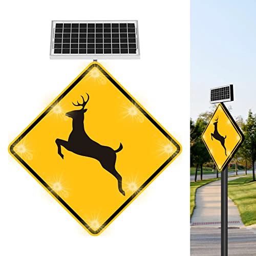 Generic 24" Solar Powered LED Flashing Deer Crossing Sign Yellow