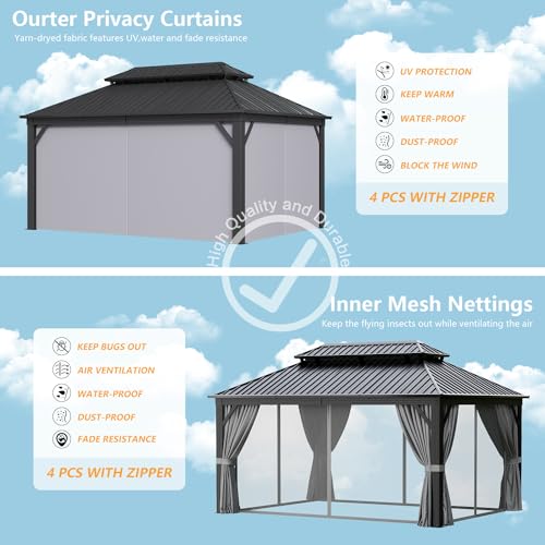 Jolydale 12x16 FT Hardtop Gazebo Brown
