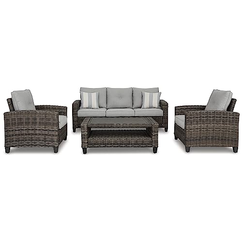 Benzara 4 Piece Outdoor Conversation Set Woven Resin Wicker Aluminum Frame Grey