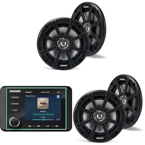 KICKER Marine Gauge-Style Source with 2 Pair 51PSC654 Powersports Speakers Bundle
