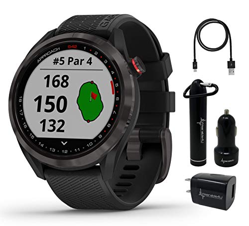 Wearable4U Garmin Approach S42 Premium GPS Golf Watch Gunmetal Black Silicone Band