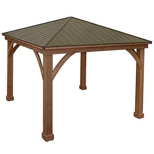 Yardistry 12' x 12' Cedar Wood Gazebo with Aluminum Roof Mocha Brown