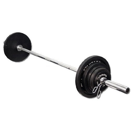 Ader Sports Olympic Plate 255 Lbs Black with 7' Olympic Bar & 2 Spring Collars Black, Chrome