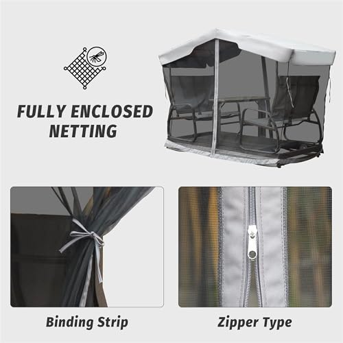 NicBex 4-Seat Outdoor Glider Bench Canopy Tent Grey Brown