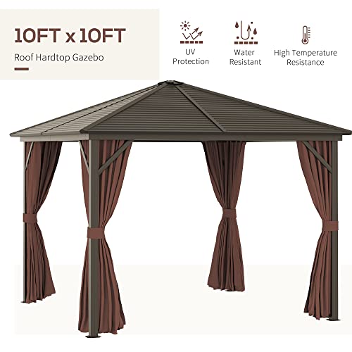 Outsunny 10' x 10' Hardtop Gazebo with Curtains and Netting Coffee Brown