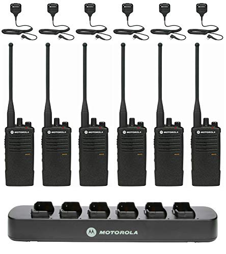 Motorola Solutions RDU4100 Two Way Radio Walkie Talkies 6 Pack with Speaker Mics and Charger Black