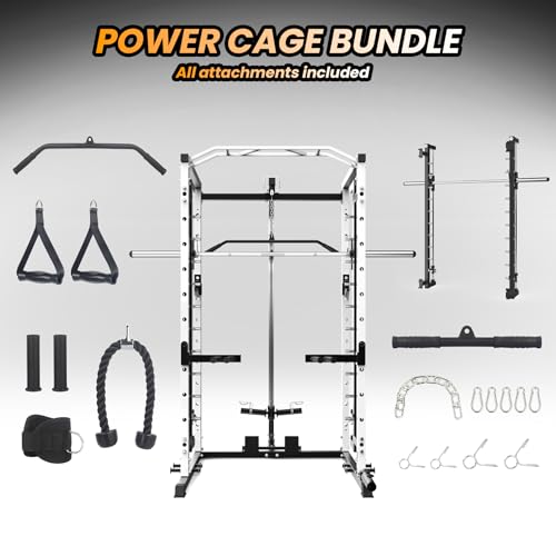 GOCAPTAIN Fitness Squat Rack Power Cage Black+White