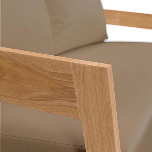 Modway Brisbane Modern Teak Wood/Fabric Patio Loveseat Natural Light Brown