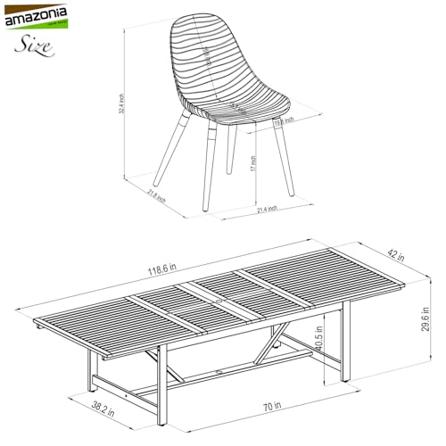 Amazonia Rectangular Extendable Patio Dining Set with 12 Chairs, 13-Piece Grey