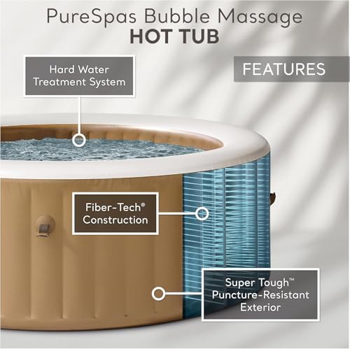 Intex PureSpa Bubble Massage Inflatable Hot Tub Set, 6 Person, Tan