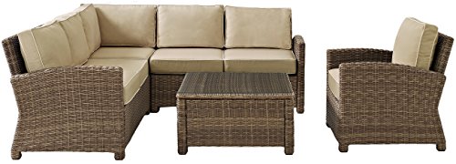 Crosley Furniture Bradenton 5-Piece Outdoor Sectional Sofa Set Brown with Sand Cushions