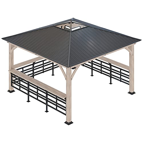 Outsunny 11' x 11' Hardtop Gazebo with Metal & Acrylic Roof, Wood Frame, Bark Brown
