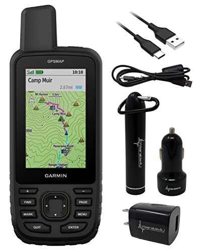 Wearable4U Garmin GPSMAP 67 Rugged Hiking Handheld +E-Bank with Car & Wall Chargers