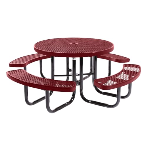 COATEDOUTDOORFURNITURE Heavy-Duty Portable Outdoor Picnic Table with Umbrella Hole, Burgundy
