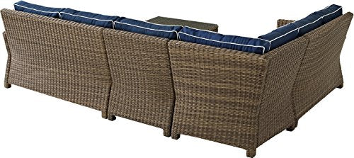 Crosley Furniture Bradenton 5-Piece Outdoor Sectional Sofa Set Brown with Navy Cushions