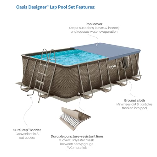 Funsicle Oasis Designer Rectangular Above Ground Pool with Accessories Kit Brown Basket
