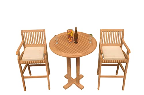 WholesaleTeak Grade-A Teak Wood Giva 3 Pcs Bar Set with 36" Round Table & 2 Arm Chairs