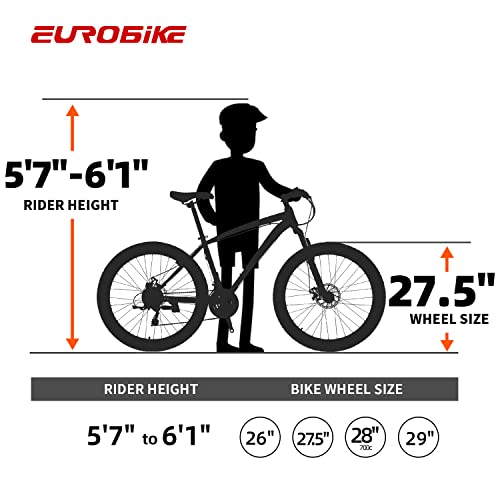 EUROBIKE Full Suspension Mountain Bike 21 Speed Bicycle 27.5" Men's Disc Brakes Orange