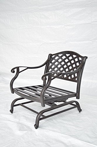 theWorldofpatio Nassau Cast Aluminum 6 Spring Rocker Club Chairs with Walnut Cushions Antique Bronze