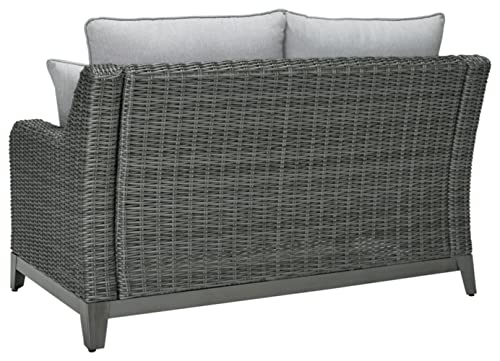 Signature Design by Ashley Outdoor Elite Park Patio Wicker Loveseat with Cushion Grey