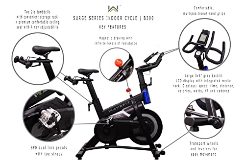 WaveFit B300 Surge Series Indoor Cycle Exercise Bike 30-Lb Flywheel, Bluetooth Connectivity, Fitness Tracking