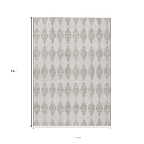 HomeRoots 9' x 12' Beige Geometric Washable Non-Skid Indoor Outdoor Area Rug