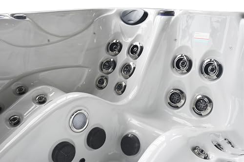 Luxuria Spas Sensation 4-Person 73-Jet Hot Tub with Double Lounge and Touch Screen Silver Marble/Mocha