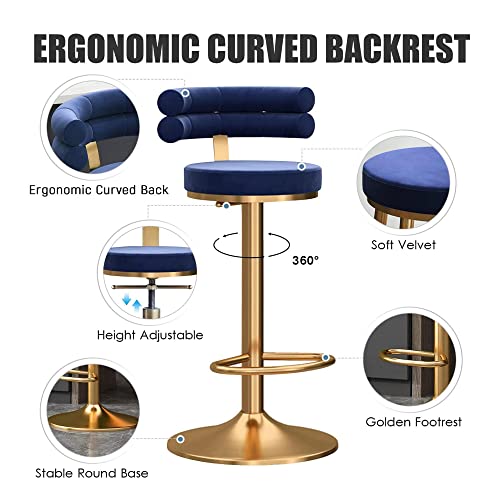 IPSU 360° Swivel Bar Stools Set of 4 Height Adjustable Velvet Blue