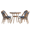 Flash Furniture Bordeaux Indoor/Outdoor Bistro Set - Tempered Glass Top Table with 4 Chairs - Navy & White Rattan/Natural Frame