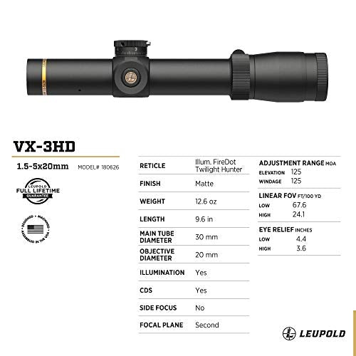 Leupold VX-3HD 1.5-5x20mm Riflescope Illum. FireDot Twilight Hunter CDS-ZL