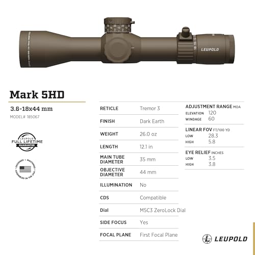 Leupold Mark 5HD 3.6-18x44 M5C3 FFP Tremor 3 Riflescope Dark Earth