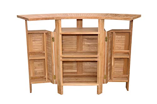Windsor Teak Furniture 4pc Genuine Grade A Indonesian Teak Bar Set with Folding Bar and Chairs Teak