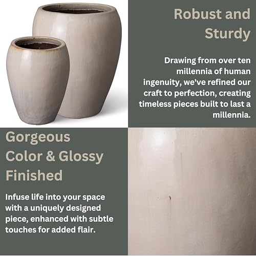 Emissary Distressed White Stoneware Round Planters 25in. L x 30in. H (Set of 2)