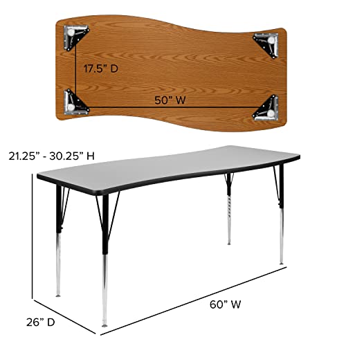 Flash Furniture Wren Rectangular Wave Grey Activity Table Adjustable Legs